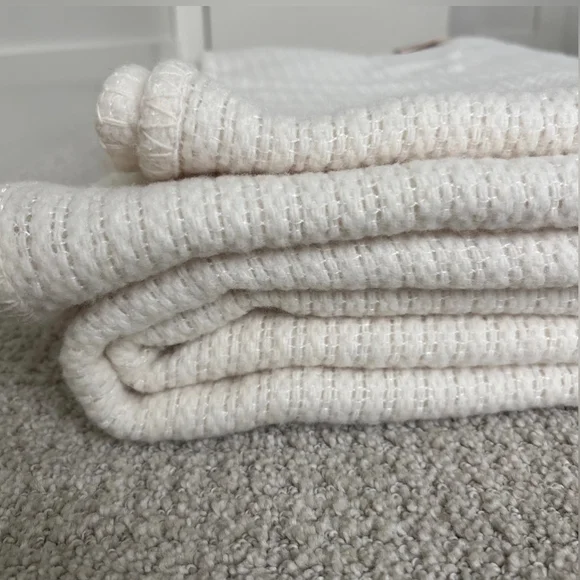 LL Bean Biddeford Mills Blanket Warm Feelings Wool 87" X 90” White Cream Full - Picture 3 of 4